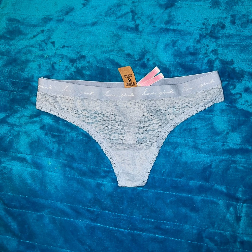 New VS PINK Sheer Baby Blue Thong